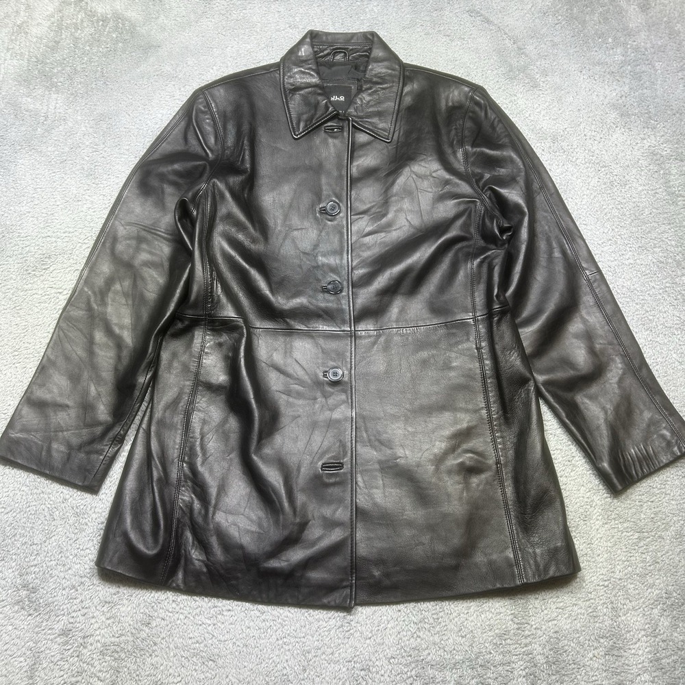 Vintage JLC NY Leather Jacket Womens L Black Collar Button Up Y2K 90s Streetwear